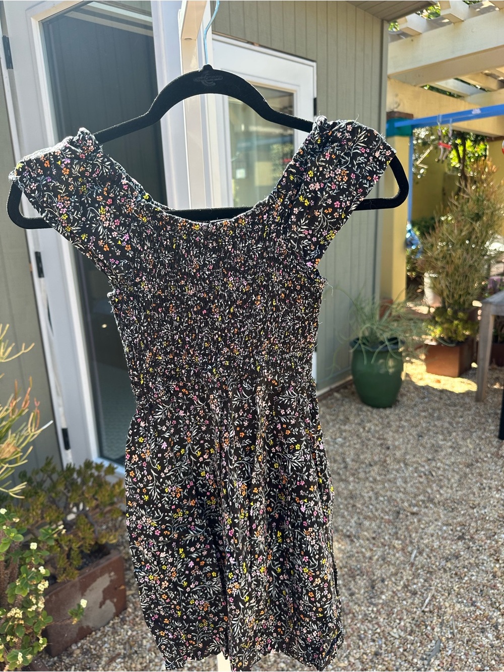 Collective Concepts Black Floral Smocked Dress with Pink & Yellow Accents